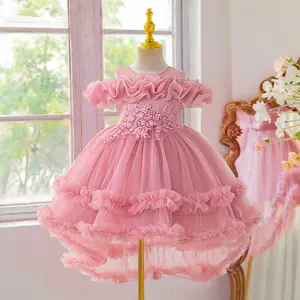 Lilac Kids Clothes Beading Embroidered 6001 Pink Flower Girls Frock Ball Gown Pageant Children Elegant Princess Prom Host Formal Evening Party Cocktail Dress 3-10Y