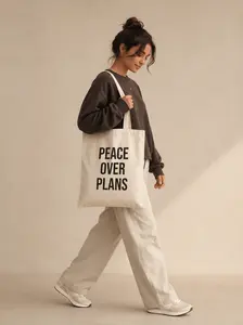 Peace Over Plans Tote Bag | Aesthetic Natural Canvas Tote | Minimalist Graphic Bag for Women