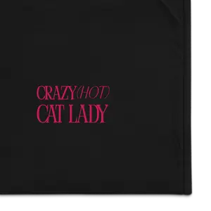 Crazy (Hot) Cat Lady - Cozy Cat Lady Sherpa Blanket - Hot Pink Embroidered Letters