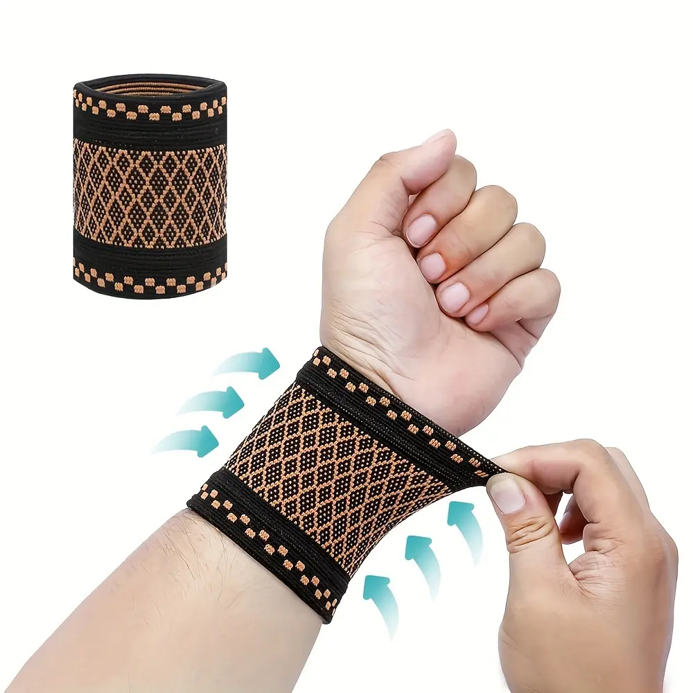 2 Pieces Copper Wrist Compression Protector, Soft Wrist Wrap Band Sports Wristband Sweat Band