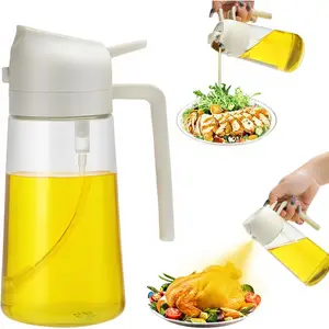 16oz/470ml Glass Olive Oil Sprayer for Cooking - 2 in 1 Olive Oil Dispenser Bottle Spray and Pour for Kitchen Gadgets Cooking Air Fryer Salad BBQ (White)