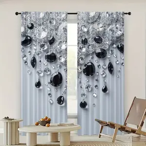 Diamond Crystal Print Curtains Set, Fashionable Rod Pocket Window Drapes for Bedroom & Living Room, Comfortable Atmosphere, Easy Installation
