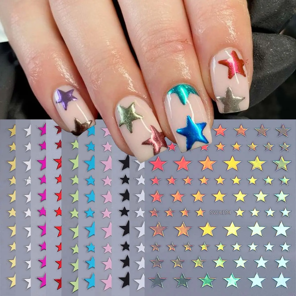 10 Pcs Stars Nail Sticker Set, Colorful Star Shape Y2K Nail Art Decals, Nail Art Supplies, Nail Art Sheet, Nail Art Designs for Women & Girls, Perfect for Stylish Nail Decorations, Nail Art Stickers