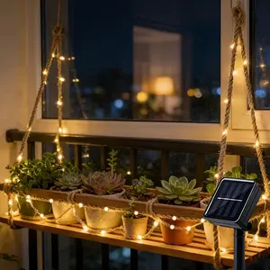 1 Pc Solar Outdoor Retro Hemp Rope Smart String Lights, 8 Warm White Ball Lighting Modes for Festival Ambience, Intelligent Sensor Garden Fairy Lights, Ideal for Garden, Patio, Wedding, Party & Holiday Decoration