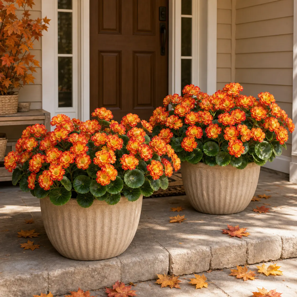 8/16pcs Decorative Artificial Orange-Yellow Fall Begonia Flowers, Outdoor Thanksgiving Autumn Decor for Porch Planters, Pot Not Included, St. Patrick's Ornament Plant Accessory decoration