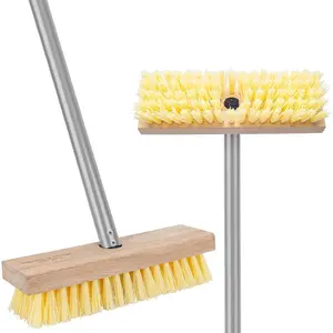 Stiff Bristle Floor Scrubber Brush with Long Handle, 52-Inch Scrub Broom for Deck, Shower, Bathroom, Boat, Concrete, Carpet, Garage - Heavy Duty Outdoor Cleaning Tool
