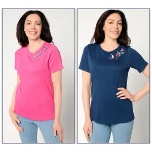 Quacker Factory Sizzling Summer Set of Two Short Sleeve Tops