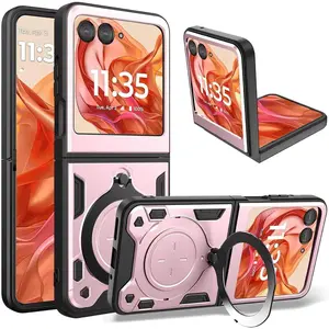 Slim Phone Cover for Motorola Razr 2024 Basic Cases Rose Gold |   6.9 Inches, Metal Ring Holder Stand, for Women Men, Camera Protector, Full Protection, Shockproof