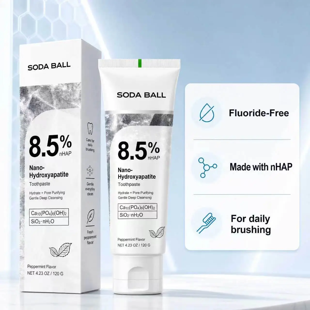 Fluoride Free Nano Hydroxyapatite Toothpaste | Enamel Repair & Strengthen, Gentle Fresh Mint Toothpaste with 8.5% Formula & 6 Probiotics
