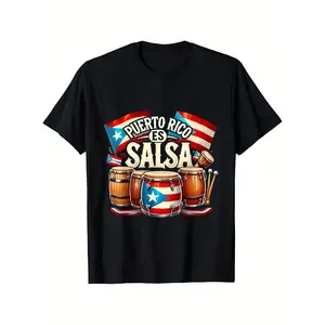 [1pc Boricua T-Shirt] 100% Cotton Boricua Puerto Rican Pride T-Shirt, Single Side Printed, Black Short Sleeve, S-XXXL, 1pc, 180g |   New Year 2025 Gift for Family Friends, Puerto Rico es Salsa Music Lover