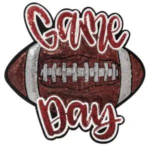 Sequins Game Day Football Patch for Sports Enthusiasts Iron On Sew On Fabric Glue E6000 Shiny Eye Catching Versatile Application 9.75 x 9.50, Sequins Embellished, Shiny Finish, Football Shape, Sequin Fabric