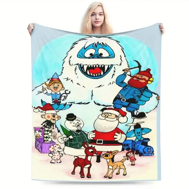 Rudolph Family Super Soft Flannel Blanket - Intricate cartoon designs of koala, Santa Claus and reindeer, comfortable blanket for all seasons, suitable for sofas, offices, travel, multi-color holiday gifts, holiday home decorations
