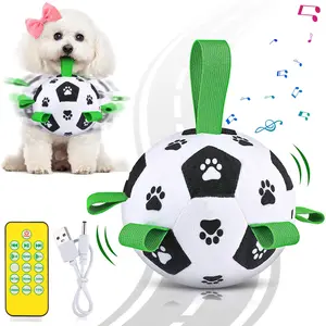 Interactive Dog Toys, Moving Dog Balls with Straps, Remote Control, Jumping Rolling Bouncing Soccer Ball for Dogs for Small Medium Large Pet