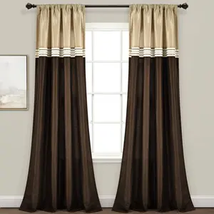 Lush Decor Terra Window Curtain Panel Set - 2 Panels, 54" Wide, 84 Total Inches, Embroidered Stripes, 100% Polyester, Classic Color Block Design, Neutral Colors, Full Lining, Easy Hanging, Hand Washable - Sun Shade Film