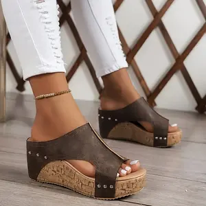 [Retro Thick-soled Sandals] Comfortable Women's Retro Thick-soled Sandals |     Open-toe, Side Cutouts, Open Heels, Casual, Wedge-heeled Shoes For