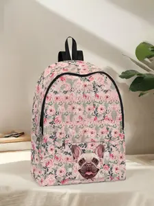 Floral Dog Print Backpack for Casual Use, Fun Design with Spacious Storage, Ideal for School Travel and Business