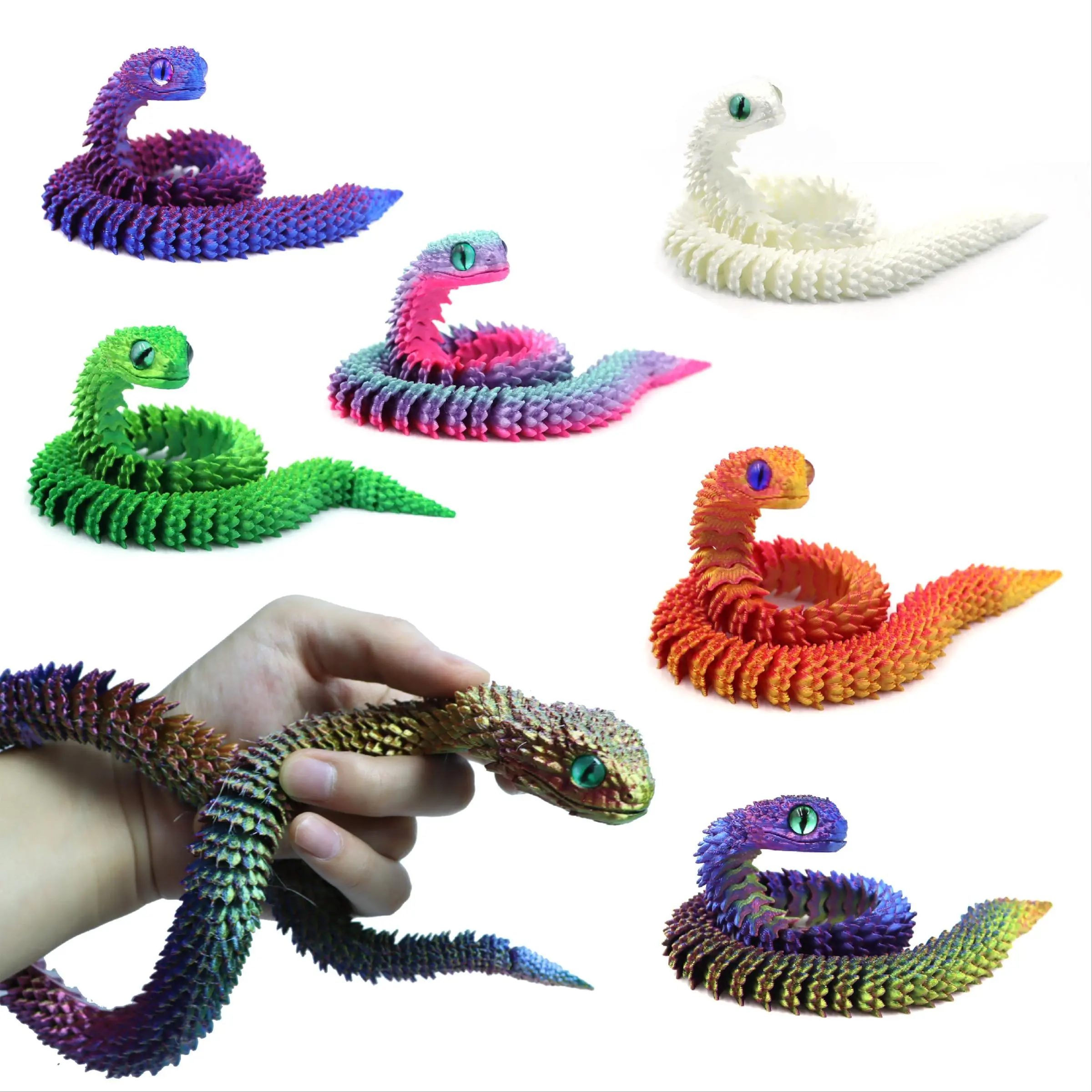 3D Printed Snake Figurine, 1 Count Colorful Flexible Joint Snake Toy, Plastic Figurines, articulating animal figurines, Articulated Fidget Figurines, Decor Figurine Ornaments, Desktop Ornament for Home Office Party, Holiday Gift