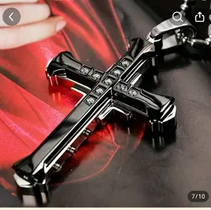 Black Rosary Necklace Cross