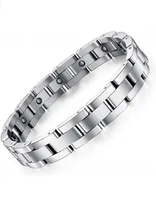 Magnetic Bracelets for Men Sleek Titanium Stainless Steel Magnetic Therapy Cuban Link Bracelet with Sizing Tool, Adjustable Bracelets, High Quality Bracelet, Jewelry Gifts for Men, Titanium Steel Bangle (Silver)