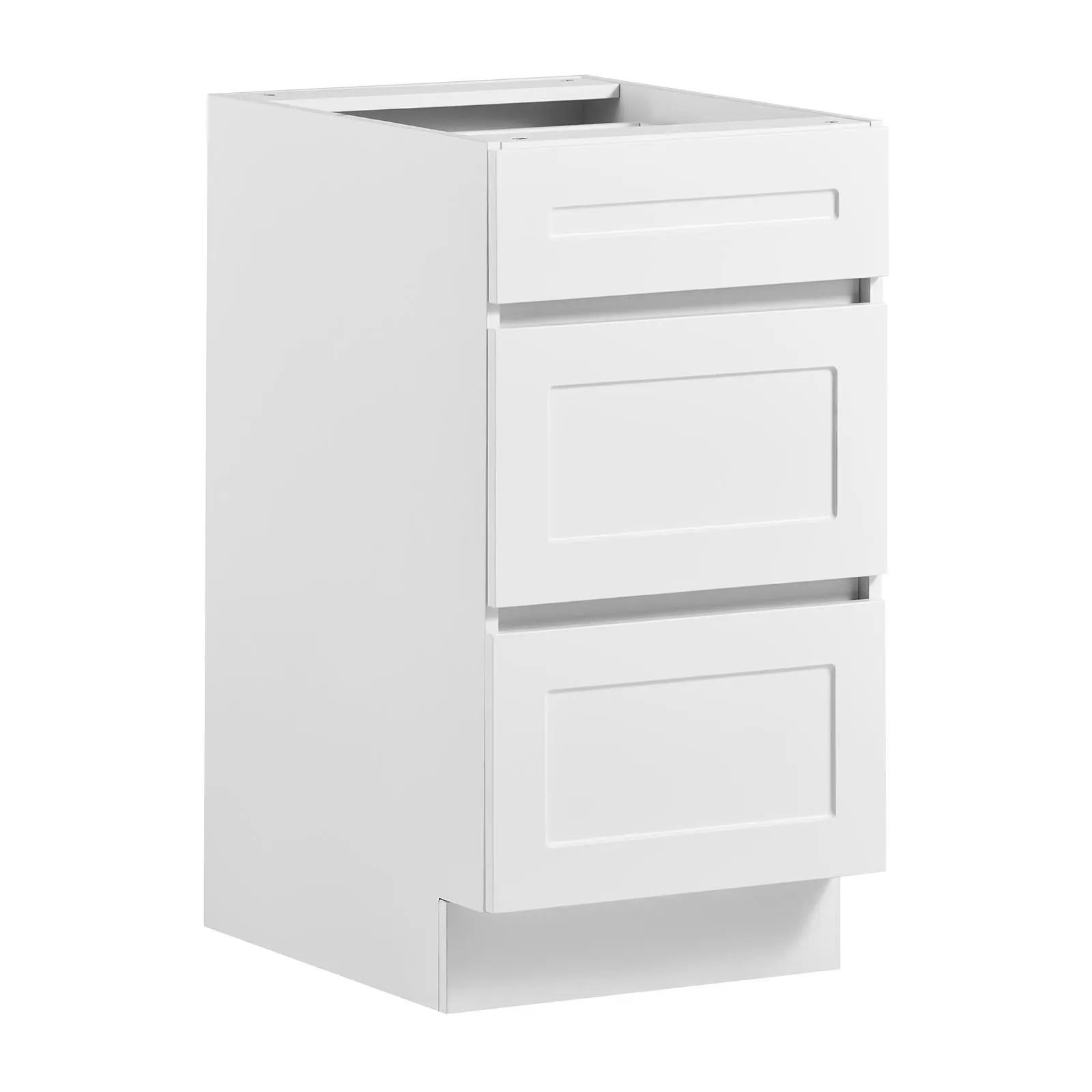 VEVOR White Shaker Base Cabinet Ready to Assemble, 18"W Unassembled Cabinet, 18" W x 24" D x 34.5" H, with 3 Drawers, Soft-Close Hardware, Fine Edge Banding, for Home, Office, and Laundry Room