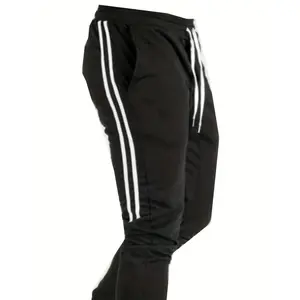 Men'S Casual Jogger Pants - Maroon with White Stripes, Drawstring Waist, Four-Season Comfort, Relaxed Fit for Spring & Fall