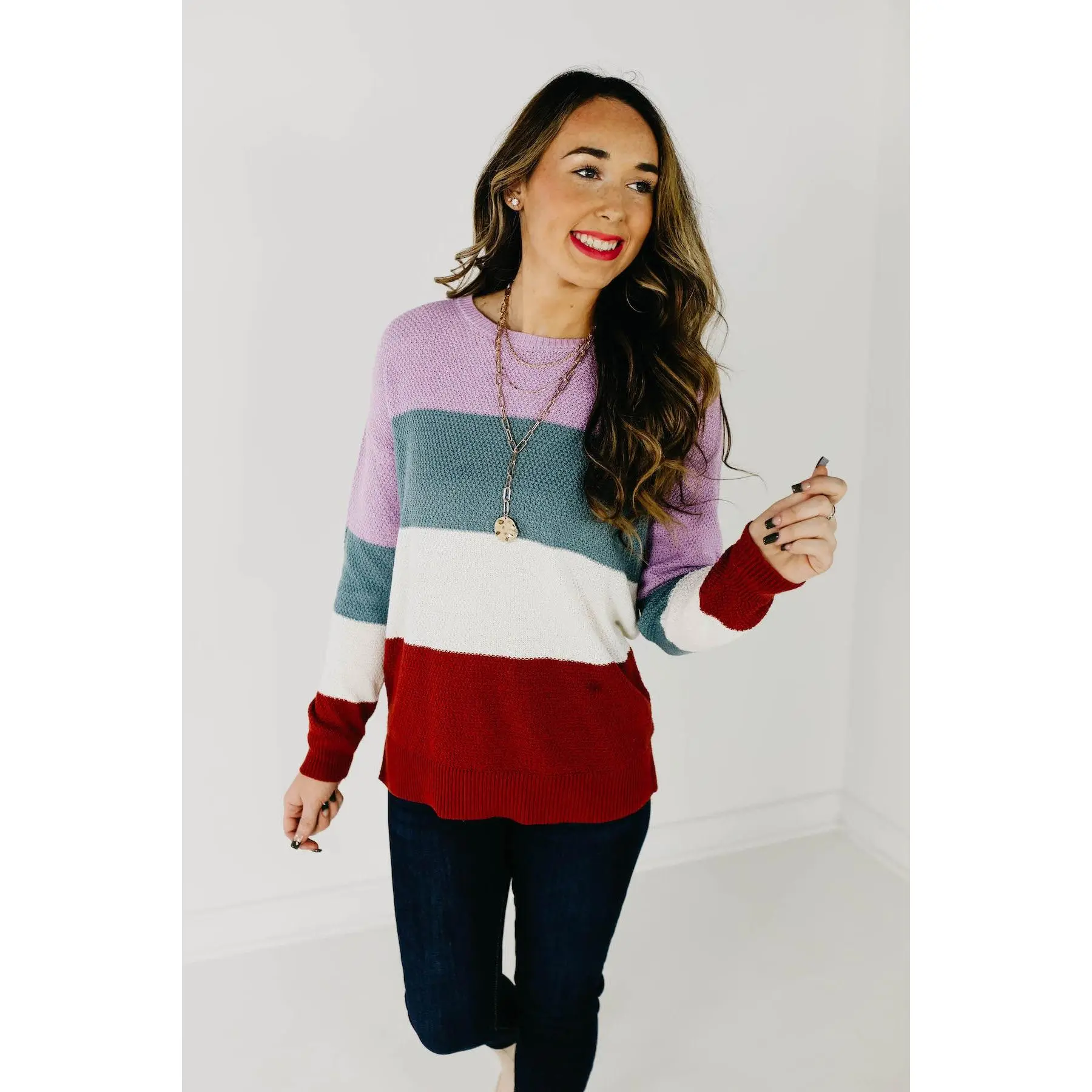 The Maisie Color Block Sweater - Blue/Copper