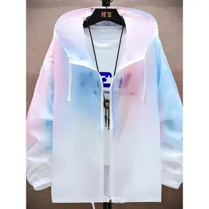 Men's Lightweight Windbreaker Jacket - Quick-Dry Outdoor Coat with Hood, Turquoise Blue & White Color Block, Loose Fit Jacket for Hiking, Camping, Travel - Non-Sticky Surface Casual Outerwear for Men & Teens, Hiking Gear, Sporty Design, Breathable Fabric,