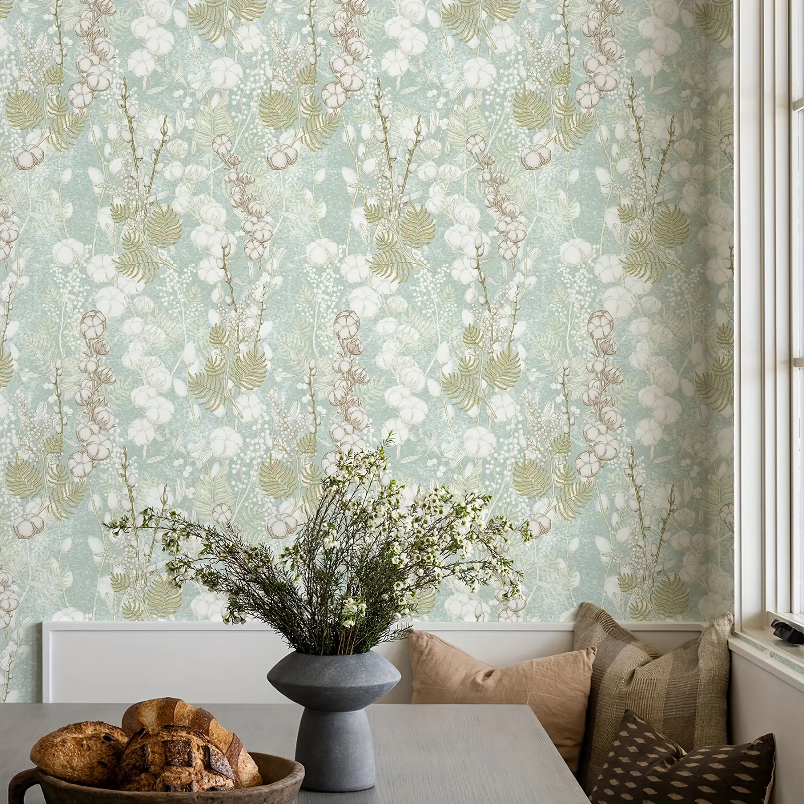 New 1 roll of 44 * 1000cm light green cotton element wallpape