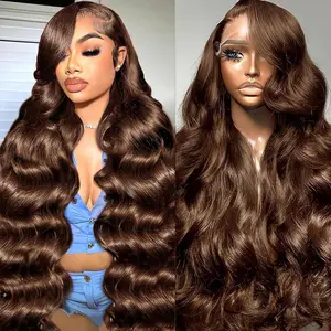 Chocolate Brown Lace Front Wig 13x4 HD Body Wave Pre Plucked Colored Frontal Glueless Human Hair Wig for Women with Baby Hair 180% Density