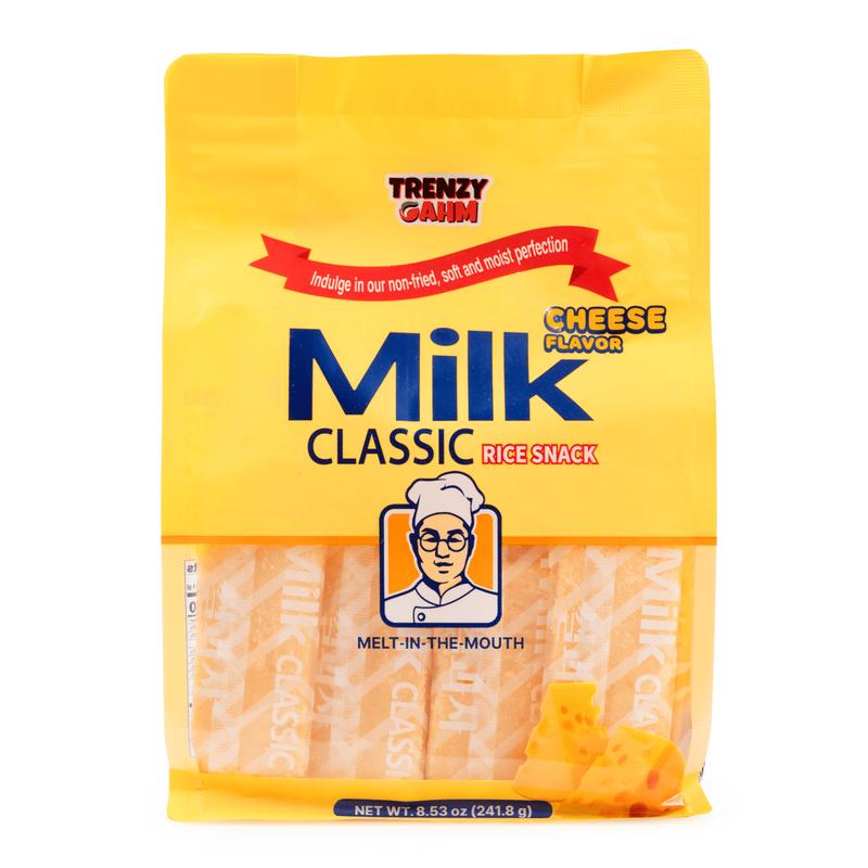 Trenzy Gahm Milk Classic Rice Snack - CHEESE Flavor Crispy Snack Individually Wrapped Melt In The Mouth Crunchy Korean Rice Cake Treat - Ricecakes