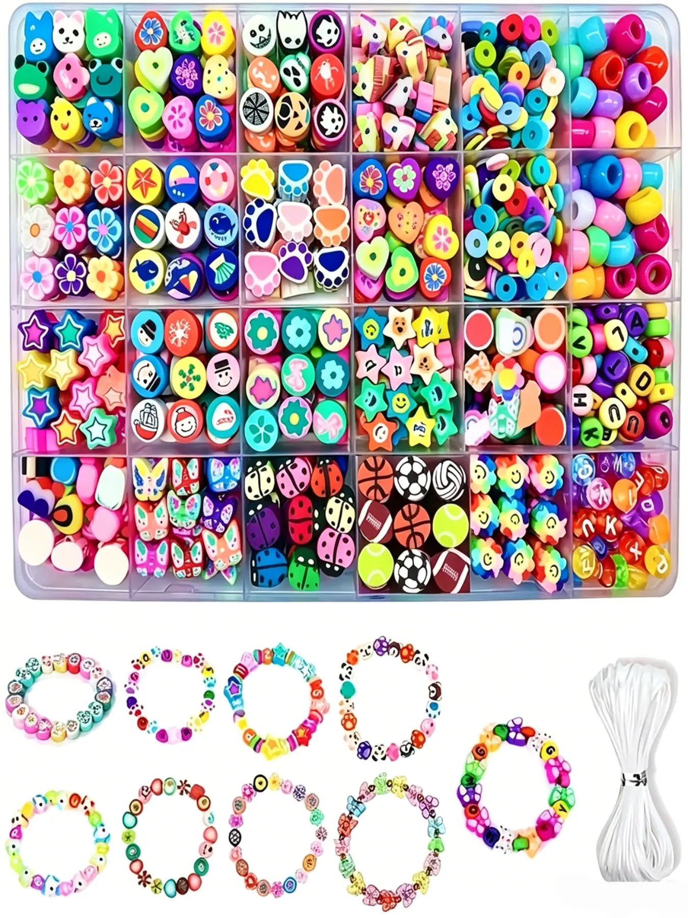 DIY Bracelet Making Kit, Colorful Polymer Clay Bead Set, 24 Flower Butterfly Designs, Jewelry Craft Supplies, DIY Jewelry Accessories, Perfect Gift for Holidays