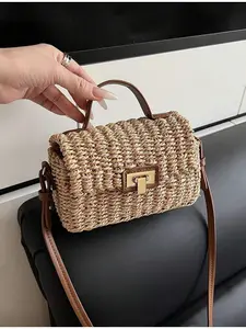 Vintage Handwoven Straw Tote Bag Multi-functional Travel Beach Casual Storage Handbag Chic Vintage Handbag