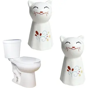 2Pcs Toilet Bolt Caps Tall White Ceramic Smile Cat, Flower Print Toilet Floor Bolts Covers Replacement Bathroom Decorative Avoid Rusting Toilet Bolts Cover-White Color