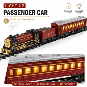 Lighted Christmas Train Set with Remote Control, Steam Mist Classic Railway Toy with Sound & Whistle for Kids Gift