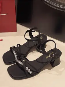 Women's Silver Color Sandals, One-Strap Design, Summer Style, Square Toe Chunky Heel High Platform Shoes, Perfect Match for Dresses