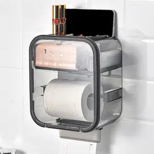 Wall Mounted Tissue Holder, 1 Count Double Layer Waterproof Tissue Box, Tissue Storage Box for Home Bathroom Hotel Dormitory