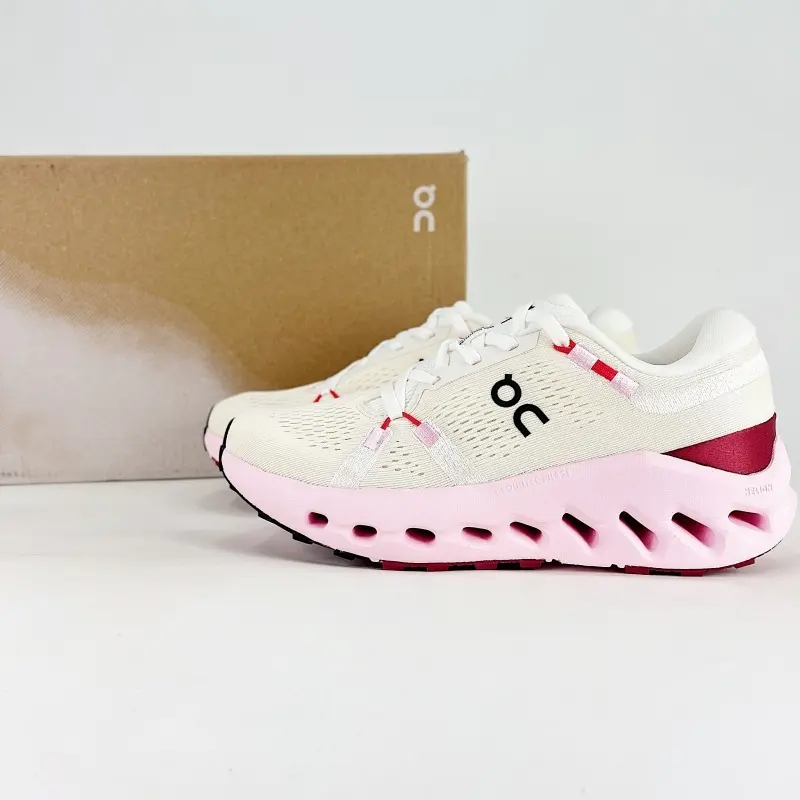 Cream Pink Breathable Mesh Running Sneakers, Lace‑up Lightweight Cushioned Thick‑Sole Footwear, Athletic Shoes for Jogging, Gym Workout & Daily Casual Street Looks