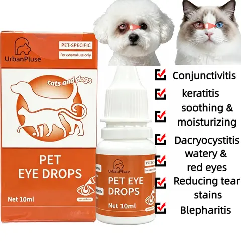 UrbanPluse Pet Eye Drops for Dogs & Cats 10ML Natural Formula Tear Stain Cleaner Soothes Itchy Dry Pink Eyes Safe For Cats and Dogs