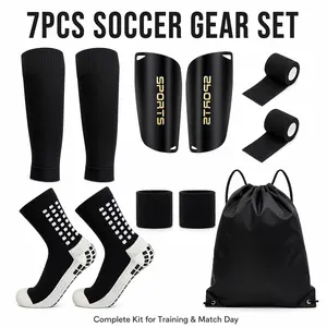 7-Piece Soccer Sports Gear Set with Football Accessories, Silicone Grip Socks, Shin Guards, Protective Gear, Drawstring Backpack, Perfect Christmas Gift for Soccer Enthusiasts
