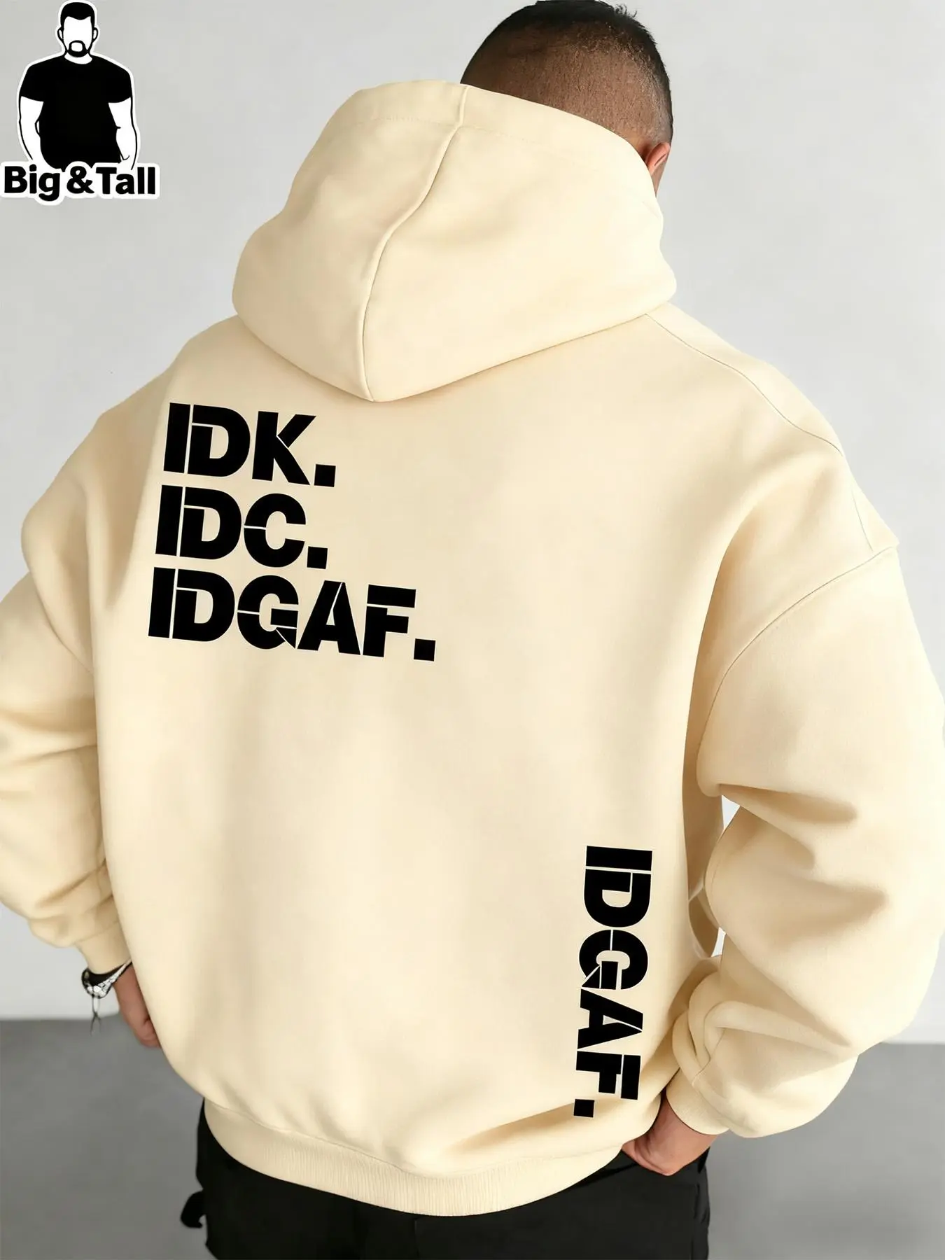 【Plus Size】 Men's Letter Print Drop Shoulder Long Sleeve Hoodie, Fashion Casual Regular Fit Drawstring Pocket Hooded Sweatshirt for Daily Holiday Outdoor Wear, Men Clothes for Fall & Winter, Drawstring Hoodie Top