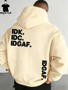 【Plus Size】 Men's Letter Print Drop Shoulder Hoodie, Fashion Casual Street Wear Regular Fit Drawstring Pocket Hooded Sweatshirt for Daily Holiday Outdoor Wear, Men Clothes for Fall & Winter