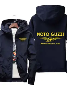 Moto Guzzi Hooded Windbreaker, Vintage Motorcycle Brand Jacket, Perfect for Bikers & Retro Enthusiasts, Slim-Fitting Casual Sun-Suit