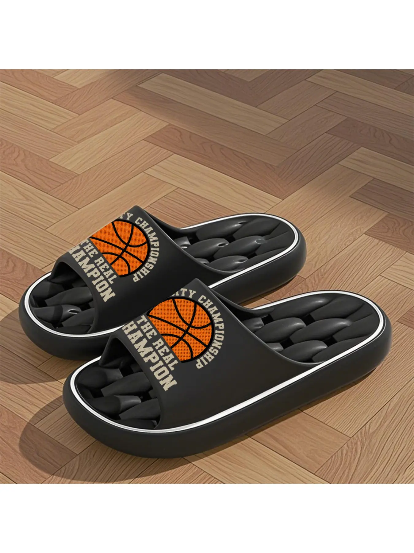 1 Pair Unisex/European Style Men's & Women's Basketball Champion Slippers - EVA Sole Indoor/Outdoor House Suitable for Bathroom, Beach, Gifts, Slip- Open-Toe with Basketball-Themed Sole, - for, Women Shoes
