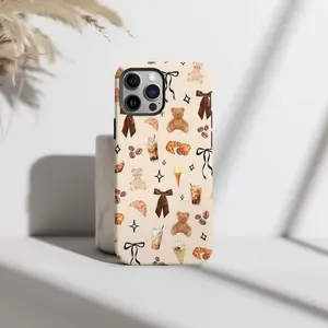 Brown Bear Collage Phone Case, Beige Girly, Gift Suitable for Coffee Lover, IPhone17 16 15 14 13 12 11 Pro Max Plus