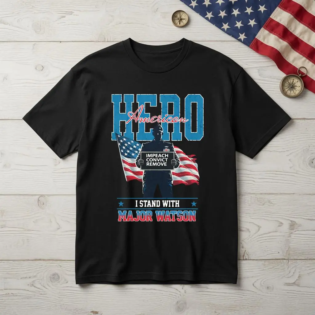 Funny Graphic T-shirt - 'Heero American I Stand With Major Watson' Print, 100% Cotton Shortsleeve Streetwear, Casual, Top, Tshirt, All Seasons