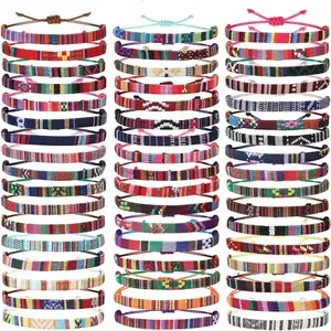 50 count Boho Surfer Bracelet for Men Women Summer Beach Anklet Bracelet  Braided Bracelets  Adjustable Bracelets Colorful Thin String Rope  for Festival Accessories