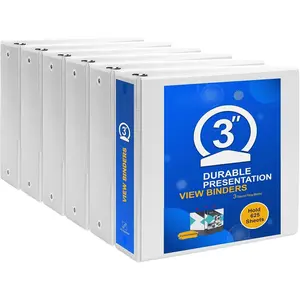 3 Ring Binder 3 inch with Clear View Cover, Large 3"-Round Ring for Strength, Holds 600 Sheets of  Letter Size Paper, Office  School, 6 Pack (White)