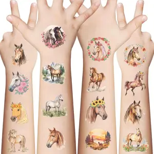 10 Pcs Kids Cartoon Horse Theme Temporary Tattoos Waterproof Design Sweatproof Party Favors Stickers, Fun Summer Pool Beach Accessories, Sweat Resistant