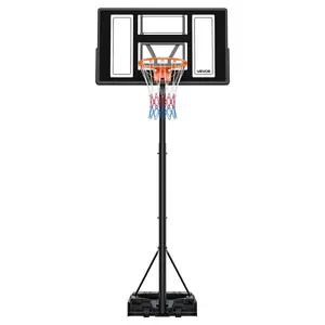VEVOR Portable Basketball Stand, 4.4 ft to 10 ft Height Adjustment Basketball Hoop Goal, Adjustable Basketballs Goal System with Built-in Rolling Wheels for Kids, Teens, Adults in Driveways, Pools