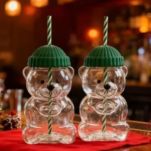 Bear Straw Cup, Cute Straw Cups Glass, Honey Bear Cup with Straws, Cute Mugs for Coffee Drinks 20oz